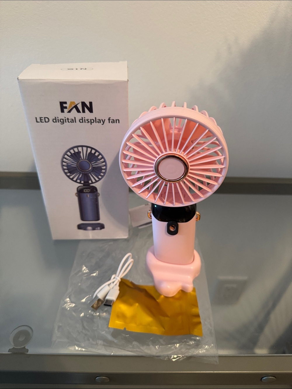 Portable Pink LED Digital Display Fan